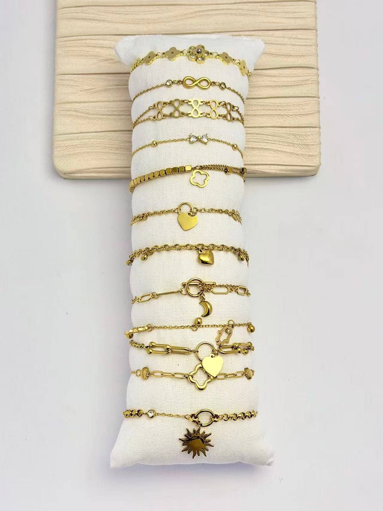 Lotto 12 Bracciale Sottile in Acciaio Inossidabile con Motivi Delicati