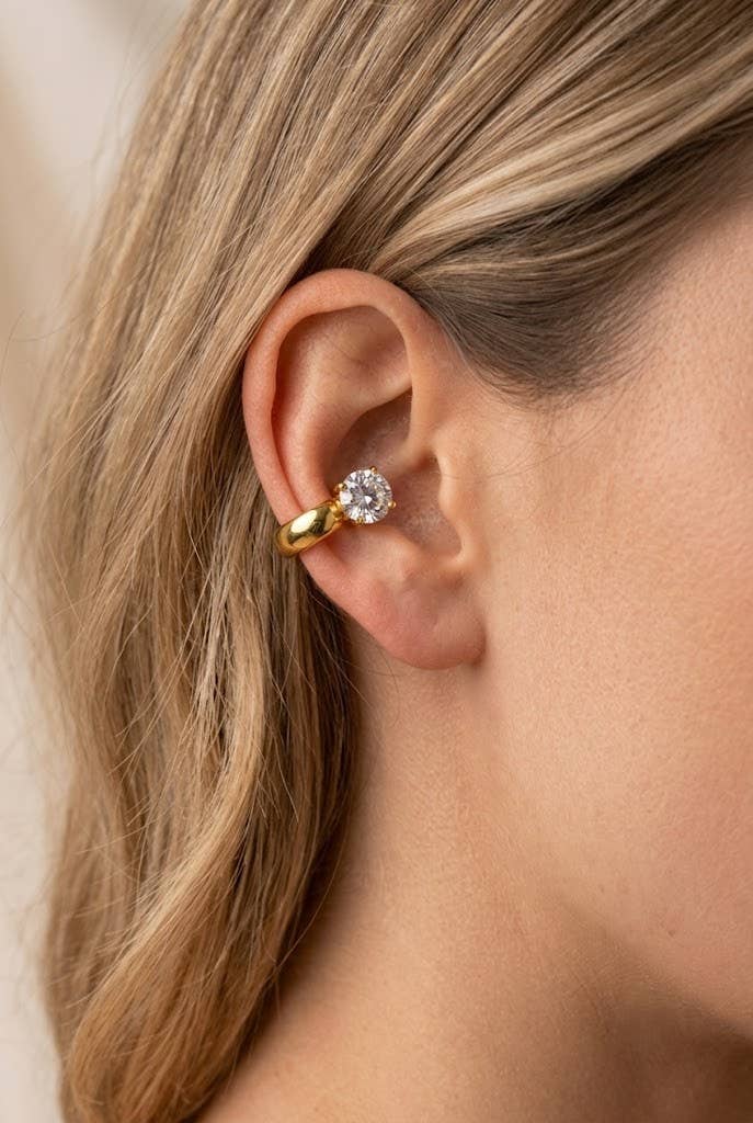 Earcuff dorato argentato regolabile solitario scintillante acciaio: Oro giallo