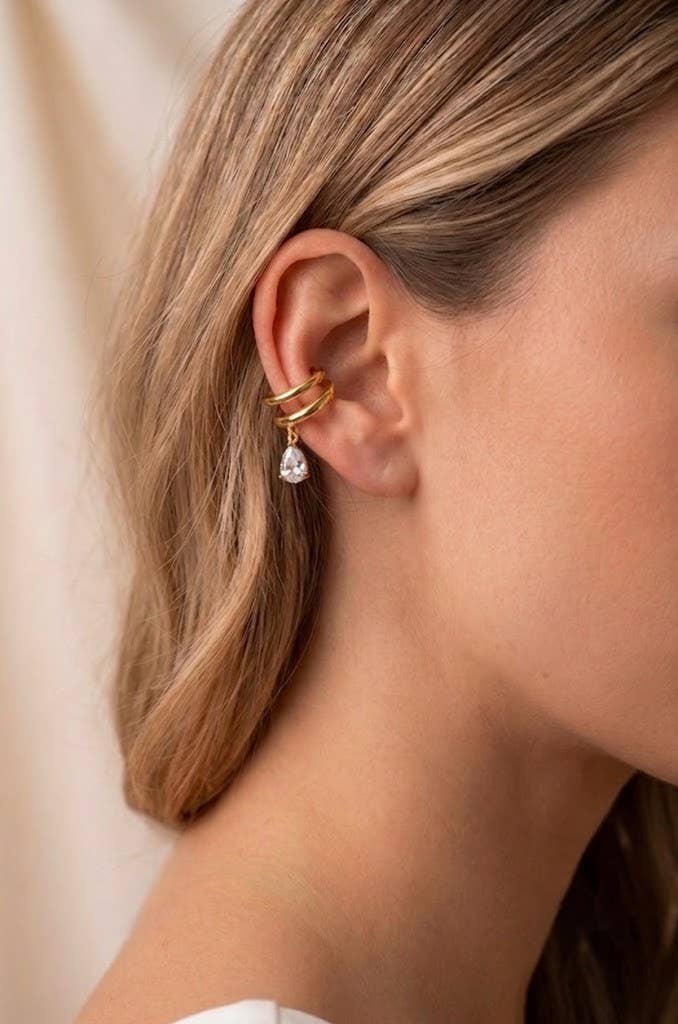 Earcuff dorato argentato doppio anello goccia scintillante: Oro giallo