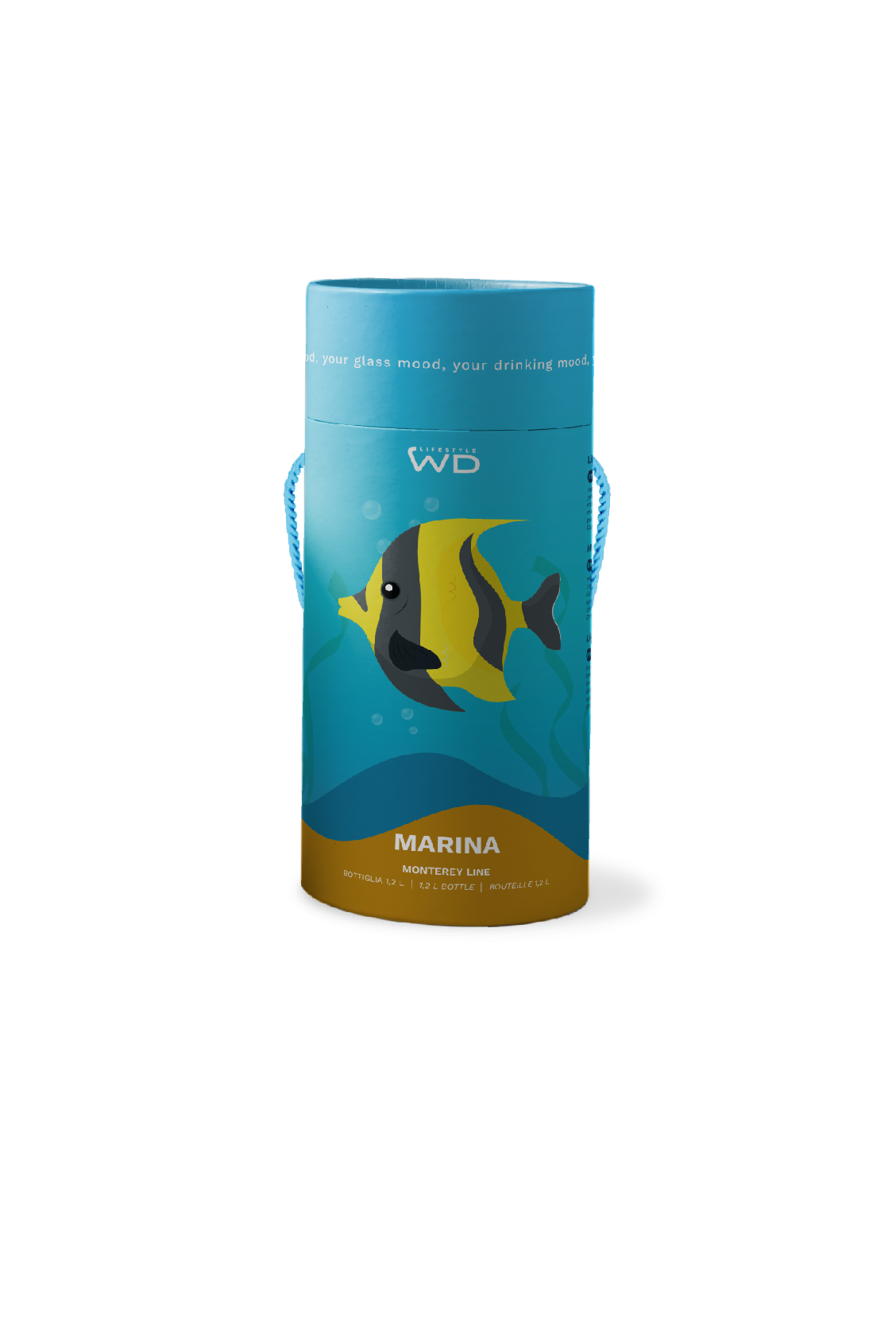 Bottiglia in vetro borosilicato con tappo decoro con pesce tropicale oro